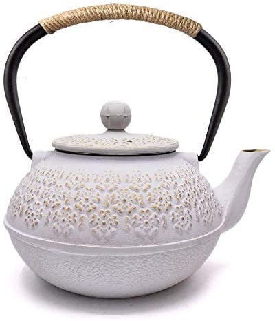 Webao Teekanne aus Gusseisen, japanischer Tetsubin-Teekessel mit Teesieb, 800 ml, Weiß