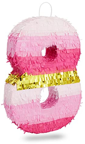 Pinata Nummer 8, Rosa und Gold, für Mädchen, Party-Dekoration, klein, 41,9 x 27,9 x 7,6 cm