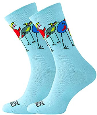 Support Herren Radsocken atmungsaktive Technologie rutschfeste Faser Unisex lustige Muster Radfahrer Zubehör für Wandern Laufen Klettern Radfahren Essentials, Freaky Birds 42-44 EU