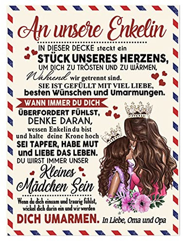 Kuscheldecke Personalisierte Decke An Meine Enkelin,Opa Oma für Enkelin Deutsche Nachricht Briefdecke Positiv Ermutigen Wohndecke für Couch Bett Tv-Decken Geschenk(Großeltern zu Enkelin,130×150cm)