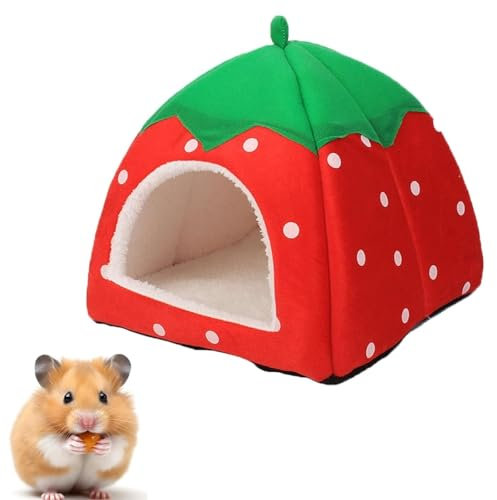 KOMUNJ Kleintier-Winterhaus, multifunktionales Warmes Bett, Winter Gemütliches Kleintierbetten, Für Zwergkaninchen, Chinchilla, Hamster (Rot, S)