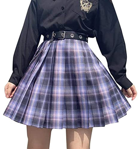 ORANDESIGNE Gonna Corta a Pieghe da Donna Gonna Scozzese Plissettata Gonna Svasata Tennis a Vita Alta Sottile Uniforme Scolastiche Minigonne A Viola L
