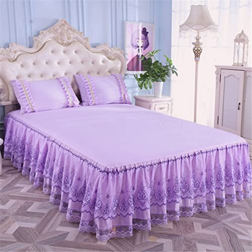 DZYP Rüschen Bettrock Tagesdecke, Mikrofaser Bett Röcke Rüschen-Betttuch Bettwäsche Bettvolant, Weiche Kuschelig Matratzenbezug Für Schlafzimmer, Hotelzimmer (Lila,150x200cm)