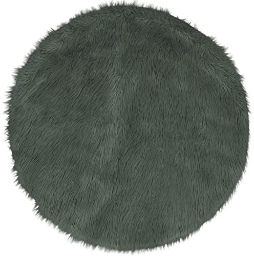Pure Label Schaffell Lammfell Kunstfell Teppich XXL in rund – Moderne Wohnzimmer Deko - Schlafzimmer Deko für das Sofa oder als Bettvorleger in Grün - 120cm Rund