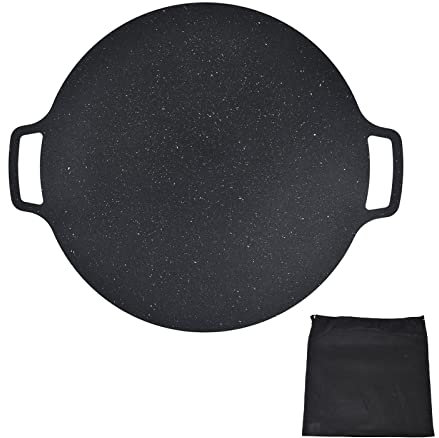 Korean BBQ Grill Pan,Iron Round Grill Pan Nonstick Heat Resistant Round Grilling Tray for Pork Belly Pancakes(36CM)