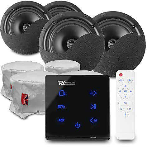 Power Dynamics Powerline Bluetooth Ceiling Speaker Set with A100B In-Wall Amplifier, 4x NCSS6B and Fire Hoods- Audio Installation System