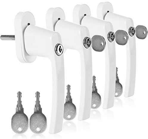 Robin Goods® 4X Fenstergriff weiß - abschließbare Fenstergriffe - Kindersicherung mit 8 Schlüsseln - Fenstersicherung mit Schloss (4 Stück - weiß)
