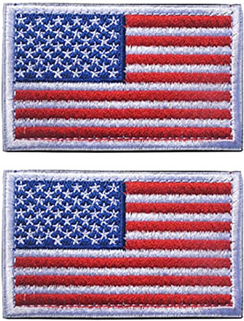 AliPlus - 2 toppe con bandiera americana ricamate tattiche militari morale applicate con gancio e passante (bordo bianco)