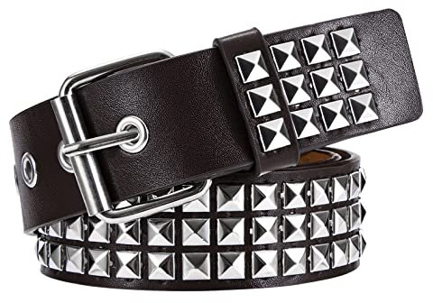 Newellsail Nietengürtel Rock Nieten Gürtel PU Leder Punk Gürtel mit Hellen Pyramiden-Nieten für Damen und Herren Gothic Kleidung Zubehör (Braun)