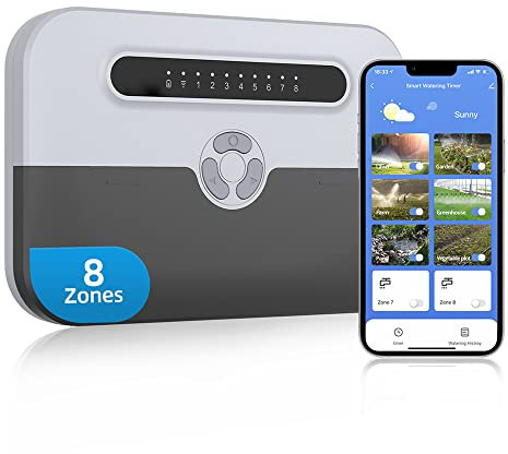 aixi-SHS Controllore Irrigazione WiFi 8 Zone Timer Automatico per Giardino, Sistema di Irrigazione Smart Life App, Compatibile con Alexa (Non Incluso Adattatore AC24V)