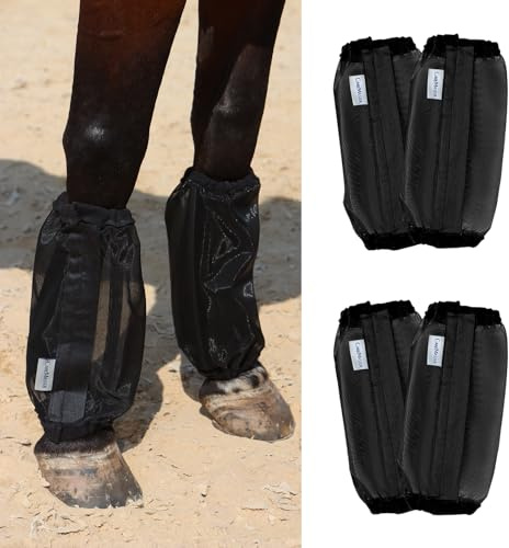 CareMaster Universal Size Horse Leggings Fine Mesh Horse Fly Boots Greatly Reduce Stomping Breathable Horse Boots Leg Wraps (Set of 4) Black