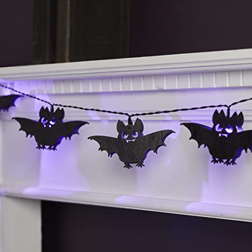 Lights4fun Fledermaus 10er LED Lichterkette Halloween Deko Indoor batteriebetrieb Timer Holz Halloween Deko Kinder Halloween Tischdeko Halloween Deko Gruselig