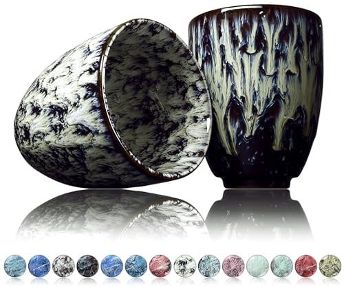 Ganzoo Kaffee Becher Keramik, Design Kaffee -Tasse ohne Henkel 200ml, Tee -Tasse 2er Set, coffee mug, tea cup, Tasse mit modernem Muster, bunte Unikate sensa