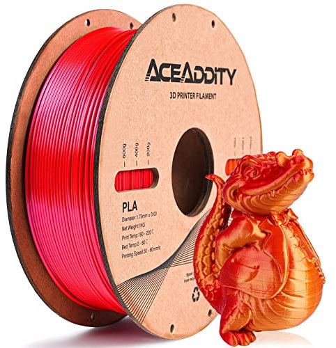 Aceaddity Silk Magic PLA-3D-Drucker-Filament, zweifarbige Co-Extrusion, 1,75 mm, 3D-Druck-PLA-Filament, glänzende Seide, coextrudiertes PLA, Maßgenauigkeit +/- 0,03 mm, 1 kg (Gold-Rot)