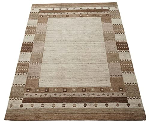 Beige 160X230 cm Teppich 100% Wolle Compatible with Braun Orientteppich Handgetuftet HT185