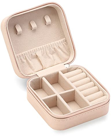 ZPROW Travel Jewelry Case, Mini Portable Jewelry Travel Boxes, Small Jewelry Organizer for Rings, Earrings, Pendants, Watches, Necklaces, Lipsticks Organizer Storage Holder Case (Pink)