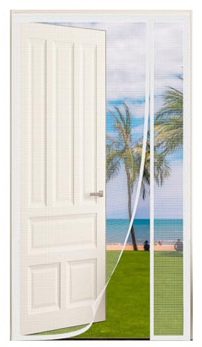 AQKaki Zanzariera Magnetica per Porte in Fibra di Vetro | 60x235cm Bianco Apertura Laterale Tenda Zanzariera Porte Rete Rinforzata Autoadesiva Zanzariere per Finestre Cortile Camera