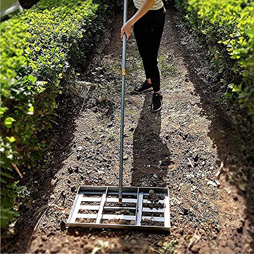Garten-Laubharke aus Stahl für den Garten, robuster Rasen-Nivellierrechen mit 47 Zoll langem Griff, Garten-Finishing-Rasenwerkzeug aus massivem Edelstahl, grüner Rasentrimmer, Boden-Rasen-Nivellierw