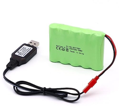 SHAWOROCE 2400mAh 6V Ni-Mh Rechargeable Ni-MH Battery for RC Car Electric Toy Truck SUV 4X4 Construction Dumper Remote Control AA Battery with USB Charging Cable (JST Connector)