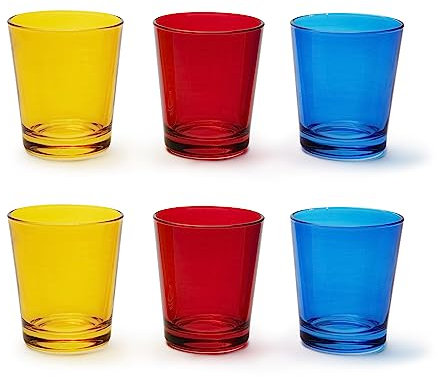 Excelsa Portofino Lot de 6 verres, Jaune/Rouge/Bleu, 30 Cl., Verre soufflé