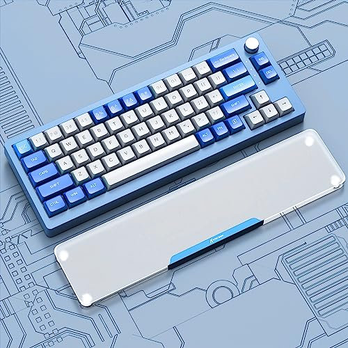 Acrylic Gaming Keyboard Wrist Rest Pad,Clear Ergonomic Palm Rest with Anti-Slip Base,Customized Metal Aluminum Alloy Logo for Compact 80% Computer Keyboard,Office,PC Gaming,Laptop,Mac,Easy Typing-Blue