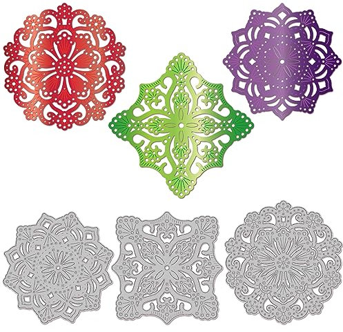 GLOBLELAND Genähte Blumen-Mandala-Stanzformen Für Die Kartenherstellung, Blumen-Hintergrund, Prägeschablonen Aus Karbonstahl, Vorlage Für Dekoratives Prägen von Papierkarten, DIY
