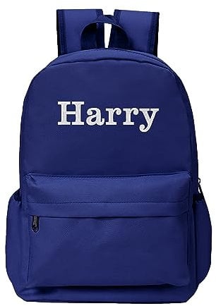 Varsany Personalised Navy Kids Backpack With Side Bottle Holder - Water-Resistant Rucksack And Zip Pockets