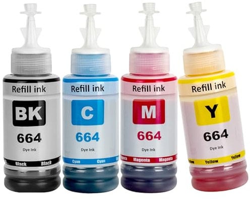 SHUOLEI 664 Ink Compatible with 664 T664 Refill Ink Bottle Multipack for ET-2500 ET-2550 ET-2600 ET-2650 ET-3600 ET-4500 ET-4550 ET-14000 ET-15000 ET-16500 L100 L110 L200 L210(4-Pack BK/C/M/Y)
