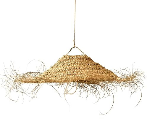Suspension luminaire parasol Doum en Fibre de Palmier - Abat-jour parasol Doum naturel - 70 x 70 cm - artisanat marocain - Couleur Naturel