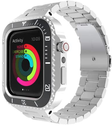 INFRI Kit de modificación Correa Para Apple Watch Band 45mm 44mm Caja de metal+Cerámica Parachoques Mod Kit Cubierta Para iWatch 8 7 6 5 4 SE Cinturón de goma, 45MM For 8/7, Plástico, Agate