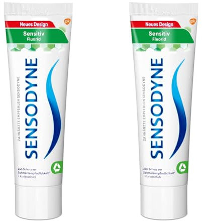 Sensodyne Sensitiv Fluorid Zahncreme, tägliche Zahnpasta, bei schmerzempfindlichen Zähnen, 75ml (Packung mit 2)