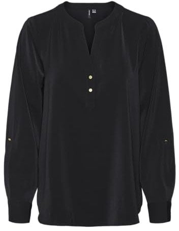 VERO MODA Vmani LS Top Wvn Ga Noos Blusa de Manga Larga, Negro, L Mujeres