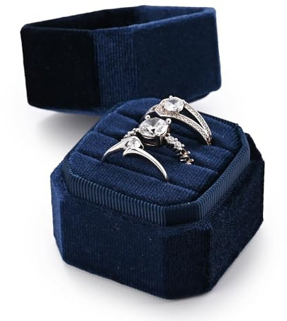 Papten Exquisite Samt Hochzeit Ring Box 3 Slot Ring Geschenk Box Geschenkboxen für die Verlobung (Dunkelblau)