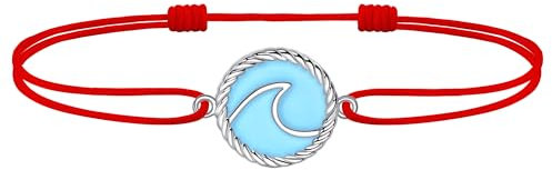 J.Endéar Fußkettchen Frauen Wellen Silber 925 Rot Schnur Wasserdicht Maritim Surfer Fußkette Damen Mädchen Blau Fußkettchen Strand Schmuck Liebe Freundschaft Familie Geschenk