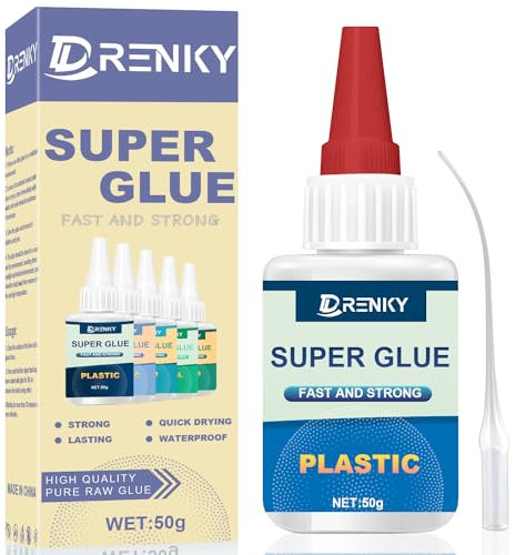 Drenky Superglue Glue 50g Super Glue for Plastic Instant Clear Waterproof Heat Resistant Strong Bonding for Plastic, Wood, Glass, Metal, Leather