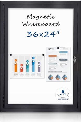 EVERSUPPLY Tableau d'affichage fermé 91,4 x 61 cm, tableau d'affichage extérieur avec porte verrouillable, résistant aux intempéries, surface magnétique, aluminium noir