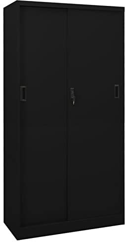 Homgoday Armoire de bureau porte coulissante noire 90 x 40 x 180 cm Aiaio, armoire de cuisine, meuble de rangement étagères peu encombrant, armoire de rangement pour bureau, décoration de meubles