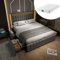 Polsterbett 160x200, LED Doppelbett mit USB Typ C Ladefunktion und 4 Schubladen, Bett Jugendbett Stauraumbett Funktionsbett Rückenlehne Bettgestell mit Holz Lattenrost, Leinen, Grau, Mit Matratze