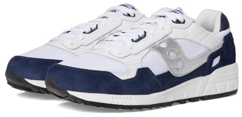Saucony Baskets Shadow 5000 Unisexes pour Adulte, Blanc/Bleu Marine/argenté, 41 EU