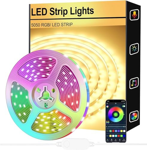 LED Strip 2m,Bluetooth LED Streifen,APP Steuerung und Timer-Einstellung RGB Led Lichterkette,Musiksync Farbwechsel Lichtband für Beleuchtung Zuhause, Schlafzimmer, Party, Festival