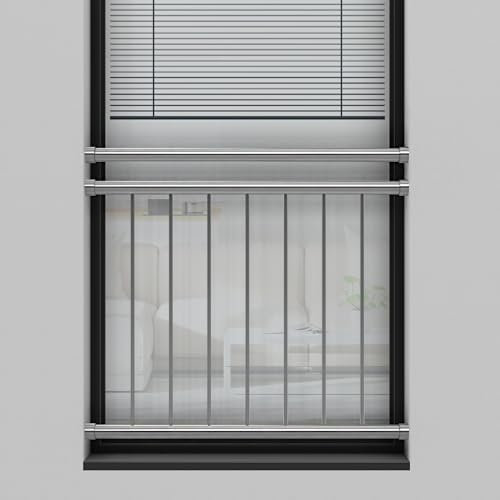 Edelstahl V2A - Französischer Balkon Franz Geländer Stabgeländer Innenbefestigung - 100x90 bis 185x90, verschiedene Montagesets, Balkongeländer (128x90 Montageset Mauerwerk)