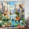 GOAOK Lustiger Dinosaurier-Duschvorhang, tropischer Wald, Safari, Animlas, süßer Dino-Trex-Duschvorhang für Kinder, Jungen, Männer, Badezimmer, dekorativer Kunstvorhang, Stoff, 12 Stück,