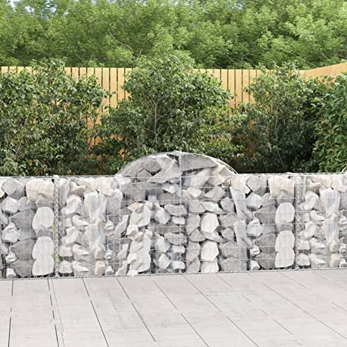 Rantry Gabionenkörbe mit Bogen, 18 Stück, 200 x 30 x 80/100 cm, Eisen, verzinkt, für den Außenbereich, Gabionen, Blumenkästen, Steinkörbe, Zaun, Garten, Gabionen