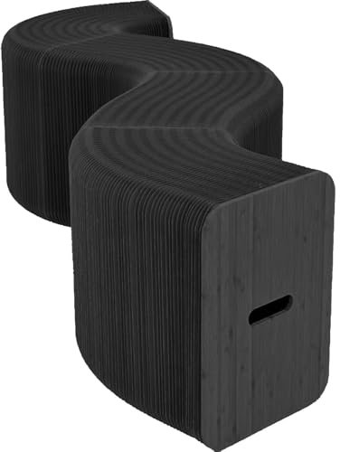 TAUIANE Faltbarer Hocker Aus Papier Mit Ziehharmonika-Muster, Sofastuhl Entspannender Fußhocker Aus Kraftpapier Modisches Papierdesign Ideal Für Schule, Küche,Black l160cm,W28XH30CM
