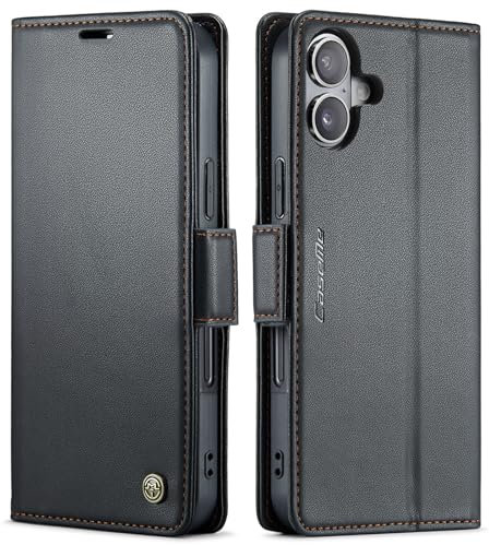 QLTYPRI Wallet Case for iPhone 16 Plus, Premium PU Leather Magnetic Flip Folio Case with RFID Blocking Card Slots Kickstand Shockproof Protective Phone Case Cover for iPhone 16 Plus - Black