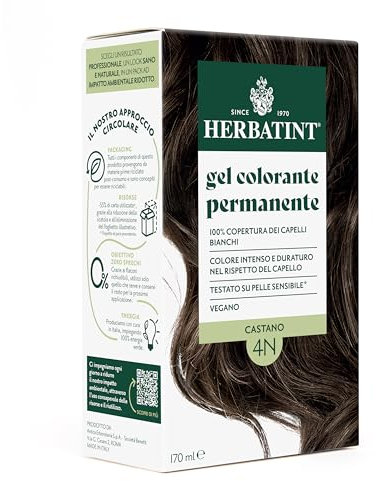 Herbatint Permanente Haarfarbe 4N Braun – 170 ml | Ammoniakfrei, 100% Abdeckung für weißes Haar | für empfindliche Haut, mit 8 natürlichen Bio-Extrakten