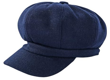 HIQIU Vintage Ballonmütze Damen Schirmmütze Winter Warme Barett Cap Damen Achteck Newsboy Cap für Herbst Winter (DE/NL/SE/PL, Alphanumerisch, Einheitsgröße, M, Marineblau)
