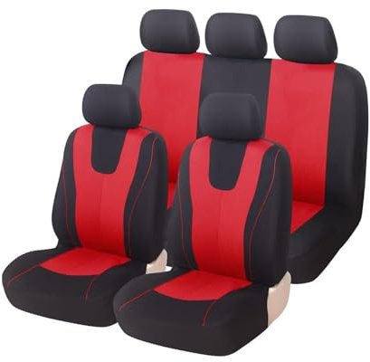 MaKeMoney Auto Sitzbezüge FüR FIAT 500 /500C /500e /500L /500X /600 /Seicento/Croma/Croma, Atmungsaktiv Sitzbezüge Sitzschoner Auto Innenraum Zubehör,A/Black Red