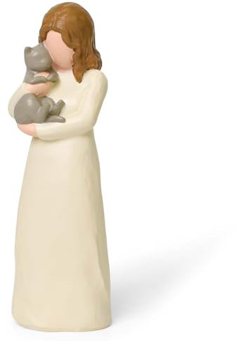 Cuayaes Katzen Engel Figur Erinnerung Geschenke für Katzenliebhaber, Grau Katzen Deko Figuren, Freundschaft Schutzengel Figur für Frauen, Hand Gezeichnete Harz Gedenkstein Katze Angel Statue