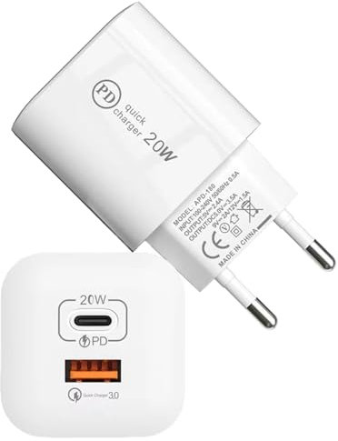 Powice 2X 20W USB C Ladegerät Block,PD+QC 3.0 2Port USB Mini Eiswürfel Ladegerät,Ladegerät USB C Mit einem USB und einem USBC Anschluss,Netzteil für iPhone 16/15/14/13 12 11 SE XS XR 8 7, Weiß